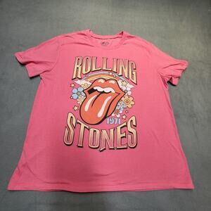 Rolling Stones Shirt Mens L Pink UK 71 Tour Short Sleeve Graphic